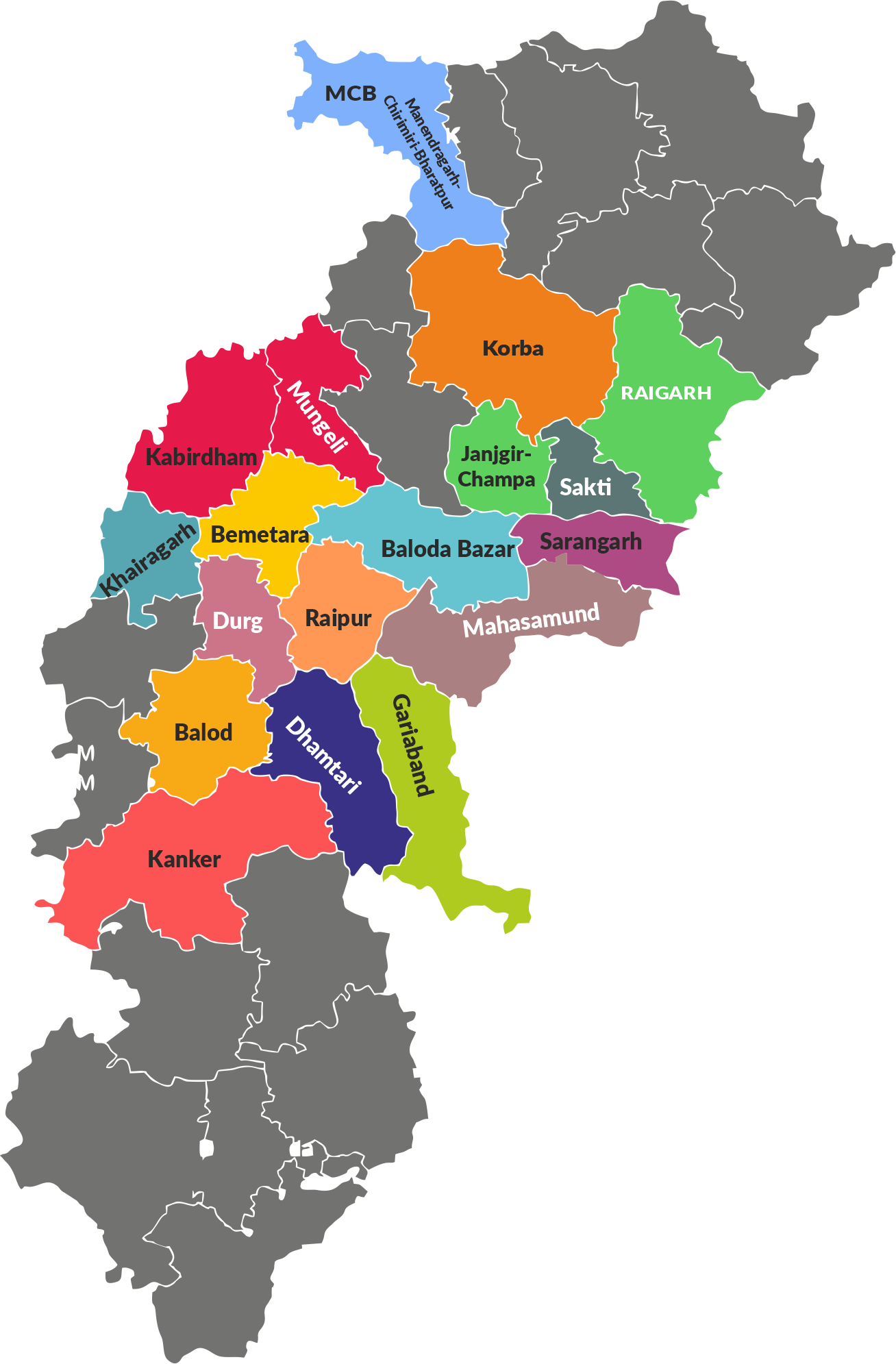 Chhattisgarh geographic coverage map